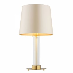 Uniwersalna lampa stołowa lampka nocna transparentne ryflowane szkło beżowy abażur satyna mosiądz szczotkowany HAMPTON 8541 Argon
