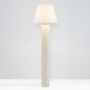 Lampa podłogowa podstawa z kamienia przegrzebkowego tkaninowy biały abażur Luces Exclusivas