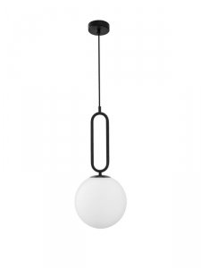 Designerska lampa wisząca w kolorze czarnym biała szklana kula Pinto le41766