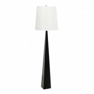Nowoczesna lampa stojąca podłogowa czarna z białym abażurem ASCENT ASCENT-FL-BLK-W Elstead Lighting polerowany nikiel