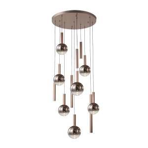 Kaskadowa miedziana lampa wisząca szklane kule okrągłe LED 60W 3000K Camino Italux PND-24038-12A-COPP nad atresolę salonowa 