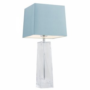 Piękna lampa stołowa lampka nocna klasyczna szklana transparentna designerska podstawa błękitny tkaninowy abażur LILLE 3839 Argon