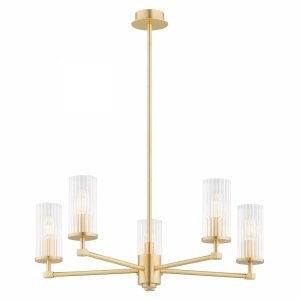 Rozłożysty żyrandol 5-płomienny mosiądz szkło ryflowane transparentne 62cm nowoczesny elegancki HAMPTON 2177 Argon
