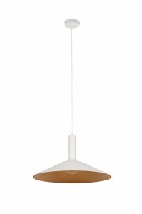 Lampa wisząca zwis pojedynczy płaski klosz talerz  Capri S Sigma 41016 biały-miedziany jadalniana nad stół