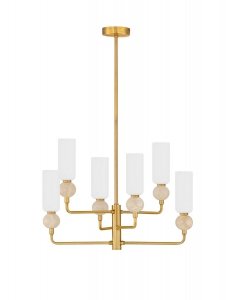 Nowoczesny złoty żyrandol 6 źródeł światła podłużny szklany klosz ozdobna kula minimalistyczny designerski możliwość ściemniania CORVIZO LE45276 Luces Exclusivas