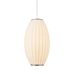 Dekoracyjna nowoczesna biała lampa wisząca designerska skandynawska tkaninowy abażur podłużny 50cm SILK BARREL ST-2335-20 Step Into Design