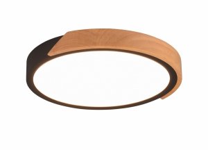 Okrągły nowoczesny czarny plafon sufitowy LED z elementem drewna JANO R67201132 RL
