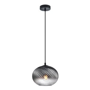 Lampa wisząca Italux Alias PND-3665-1-BK-SG Czarna, Szklany Klosz Dymiony (Smoky)