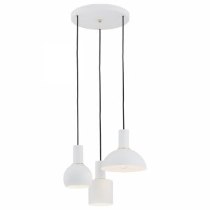 Designerska prosta lampa wisząca na okrągłej podsufitce 3 klosze różne wzory kolor biały biel mix SINES 1468 Argon
