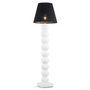 Lampa podłogowa stojąca efektowna awangardowa białe kule szklane czarny tkaninowy abażur FUDŻI 3659 Argon