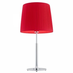 Szykowna minimalistyczna chromowana lampa stołowa lampka nocna z czerwonym tkaninowym plisowanym abażurem ASTI 3846 Argon