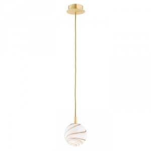 Mosiężna Lampa Wisząca Złota Marmur Alabastrowy Klosz Kula Mała ALMIROS 8450 ARGON