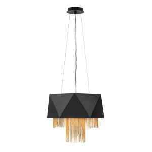 Lampa wisząca Zuma 6 źródeł światła satynowa czerń / złoty designerska z łańcuszkami HK-ZUMA6-SBG HINKLEY