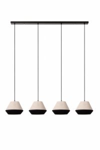 Nowoczesna uniwersalna lampa wisząca 4-płomienna lniany klosz owalna czarno-brązowa minimalistyczna regulacja wysokości KALA 06424/04/73 Lucide