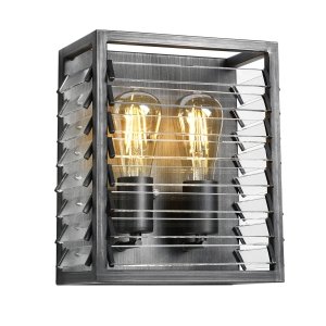 Kinkiet Louvre - 2 źródła światła ciemnoszara stalowa rama przypominająca klatkę szklane elementy nowoczesny industrialny LOUVRE2 ELSTEAD LIGHTING 