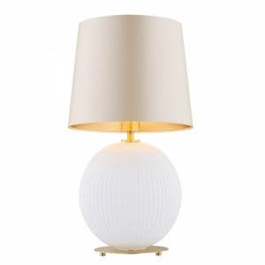  Lampa stołowa lampka nocna klasyczna uniwersalna duża biała kula szklana mosiądz beżowy abażur satyna HAMILTON 8544 Argon