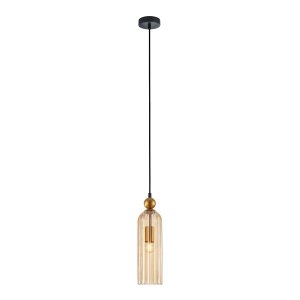 Dekoracyjna Lampa Wisząca w Stylu Art Deco Szklany Bursztynowy Kosz LEVIE PND-28636-1L-GD-AMB ITALUX GLAMOUR