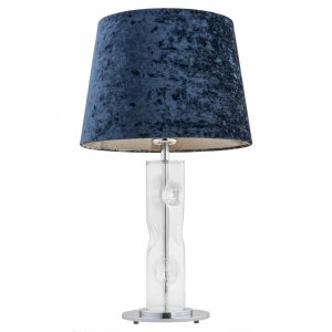 Lampa stołowa lampka nocna designerska nowoczesna przezroczyste szkło chrom granatowy abażur welur 3,6kg NANCY 3843 Argon
