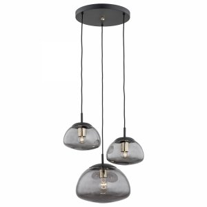 Designerska szklana lampa wisząca na okrągłej podsufitce potrójna dymny klosz czarne dodatki TRINI 1493 Argon