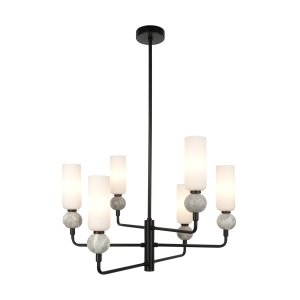 Nowoczesna lampa wisząca żyrandol Santos Italux PND-95331-6-BK czarny mat opalowy biały nad wyspę stół Art Deco