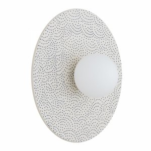 Designerski kinkiet ceramika Bolesławiec płaski talerz biały w kropki rękodzieło na ściane wyjątkowy BOLL 8936 Argon x Manufaktura w Bolesławcu 