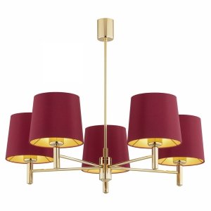 Aksamitny żyrandol lampa wisząca czerwony abażur 5 płomienny duży kwintesencja elegancji i stylu PONTE PLUS 2169 Argon 