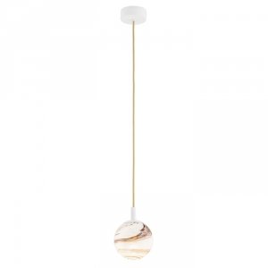 Biała Lampa Wisząca Marmurowy Wzór Alabaster Kremowy Przewód Złoty ALMIROS 8451 ARGON