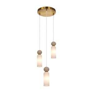 Nowoczesna lampa wisząca żyrandol potrójny Santos Italux PND-95331-3-BRSS Opalowy beżowy nad wyspę stół Art Deco