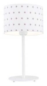 Dziecięca lampa stołowa biurkowa lampka nocna biała z tkaninowym abażurem w szare gwiazdki stal lakierowana MAGIC 4125 Argon