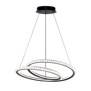 Lampa wisząca zakręcony okrąg z kryształkami LED czarny dekoracyjny w nowoczesnym stylu Kortia PND-64873-BK Italux