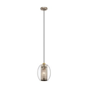 Mała lampa wisząca Asher II - 1 źródło światła industrialna szkło i stal antyczny pewter KL-ASHER-MP-AP Kichler