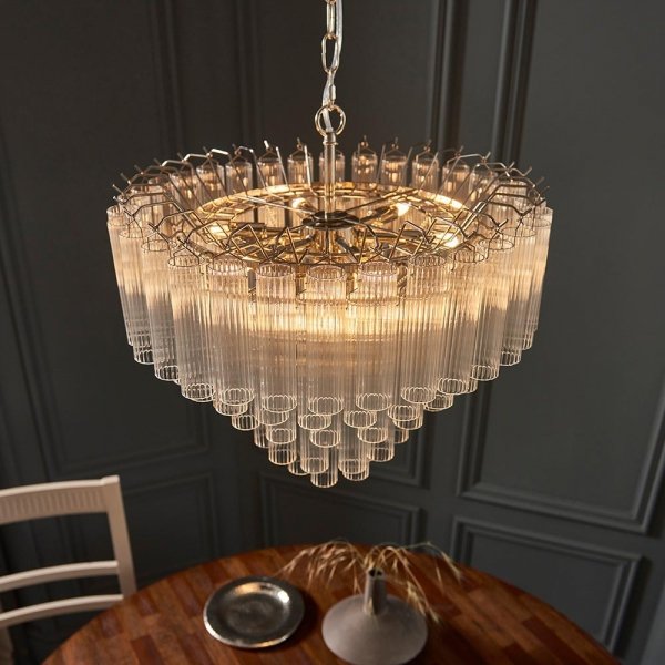 Szklana lampa wisząca rurki niklowana okrągła designerska nowoczesna Toulouse 104090 ENDON