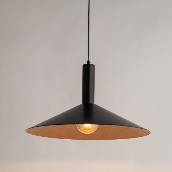 Lampa wisząca zwis pojedynczy płaski talerz Capri S Sigma 41008 czarny/miedziany jadalniana nad stół