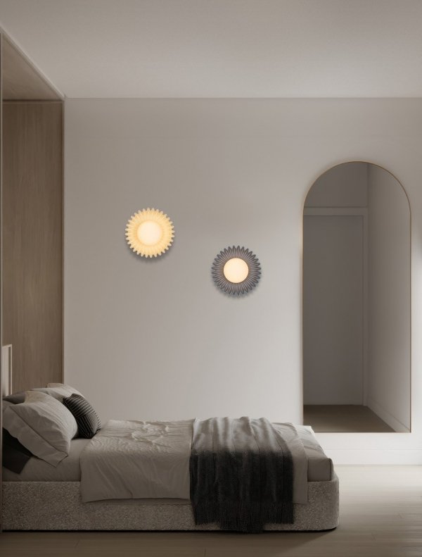 Kinkiet nowoczesny uniwersalny zdobiony kremowy ceramiczny okrągły klosz możliwość ściemniania ALMENDA LE45270 Luces Exclusivas