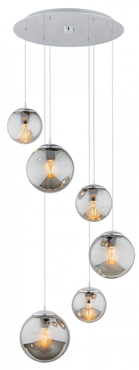 Lampa wisząca fantastyczna designerska szklana duża 6-płomienny lister grafit kule retro chromowana podsufitka OPTICA 2529 Argon