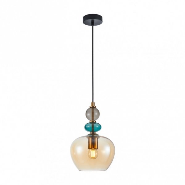 Designerska Lampa Wisząca Szklana Bursztynowy Klosz BUSCO PND-30263-1A-BRO-AMB ITALUX