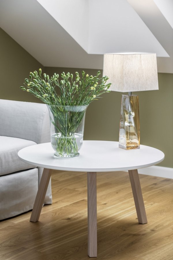 Piękna lampa stołowa lampka nocna klasyczna szklana lister miodowy designerska podstawa srebrny tkaninowy abażur LILLE 3840 Argon