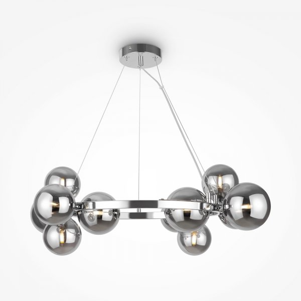 Nowoczesna molekularna lampa wisząca ring szklane przydymione kule chrom regulacja wysokości Dallas MAYTONI MOD545PL-11CH