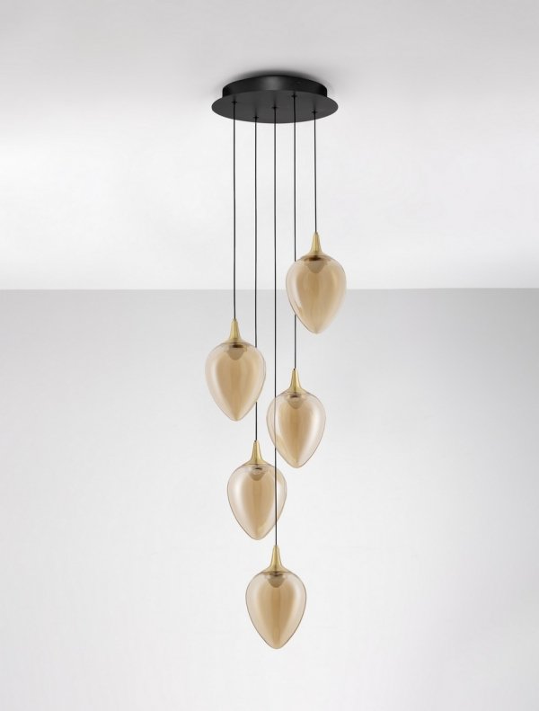 Nowoczesna lampa wisząca LED owalny złoty szklany klosz uniwersalna klasyczna minimalistyczna możliwość ściemniania VAZENDO LE45120 Luces Exclusivas