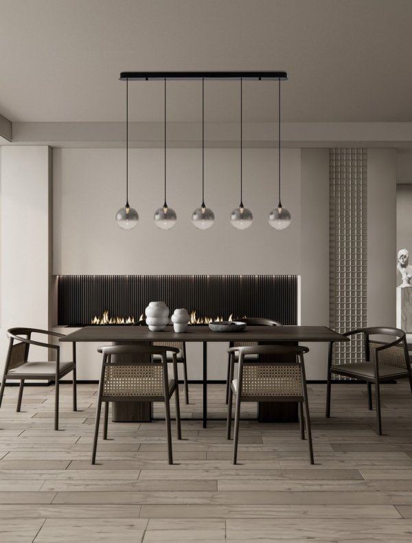 Klasyczna lampa wisząca LED 5-płomienna szare szklane kule minimalistyczna uniwersalna możliwość ściemniania LURVELA LE45131 Luces Exclusivas