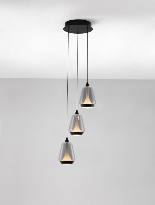 Nowoczesna lampa wisząca potrójna LED owalna czarny szklany klosz uniwersalna klasyczna możliwość ściemniania RORIZNO LE45110 Luces Exclusivas