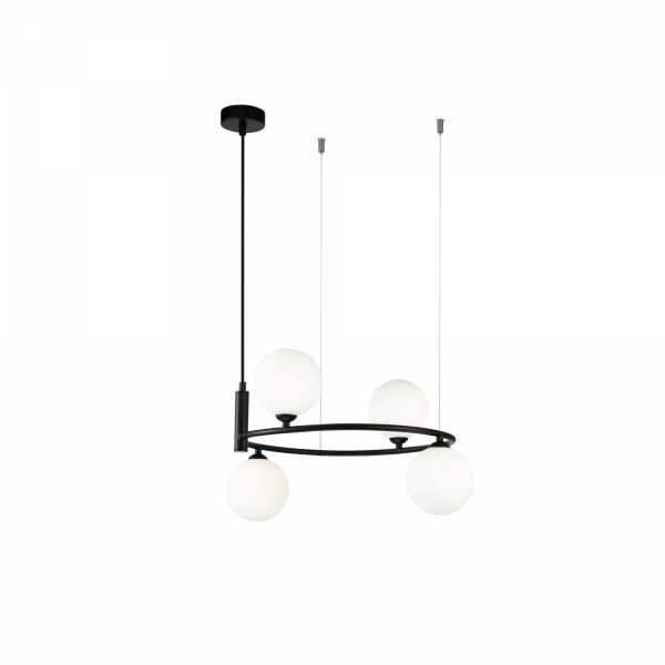 NOWOCZESNA LAMPA WISZĄCA CZARNA MAYTONI RING MOD013PL-04B KOŁO BIAŁE KULE