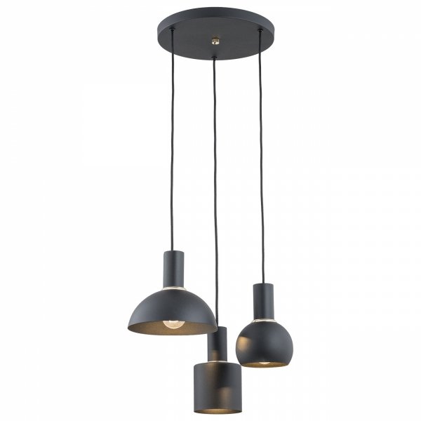 Designerski żyrandol kaskadowy lampa wisząca na okrągłej podsufitce czarny mix kształtów stal SINES 1472 Argon