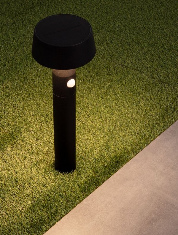 Minimalistyczny słupek ogrodowy z czujnikiem ruchu klasyczny LED 3 tryby świecenia aluminiowy czarny regulowany IP54 FRAVELA LE75124 Luces Exclusivas