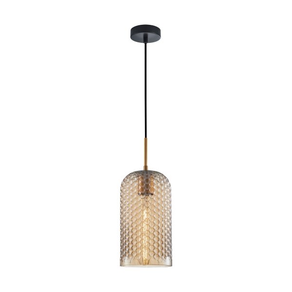 Czarno Złota Lampa Wisząca Dekoracyjny Bursztynowy Szklany Klosz RENTI PND-25205-1S-BK-AMB ITALUX