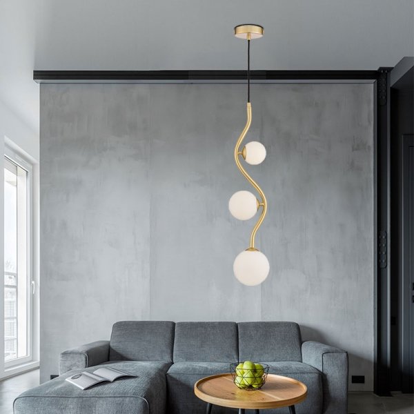 ZŁOTA DESIGNERSKA LAMPA WISZĄCA MAYTONI UVA MOD059PL-03G BIAŁE KULE 