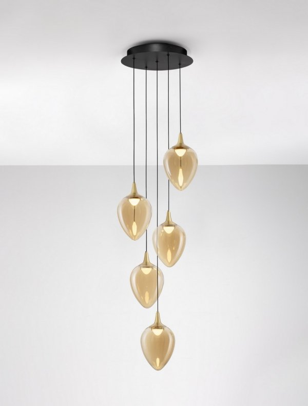 Nowoczesna lampa wisząca LED owalny złoty szklany klosz uniwersalna klasyczna minimalistyczna możliwość ściemniania VAZENDO LE45120 Luces Exclusivas