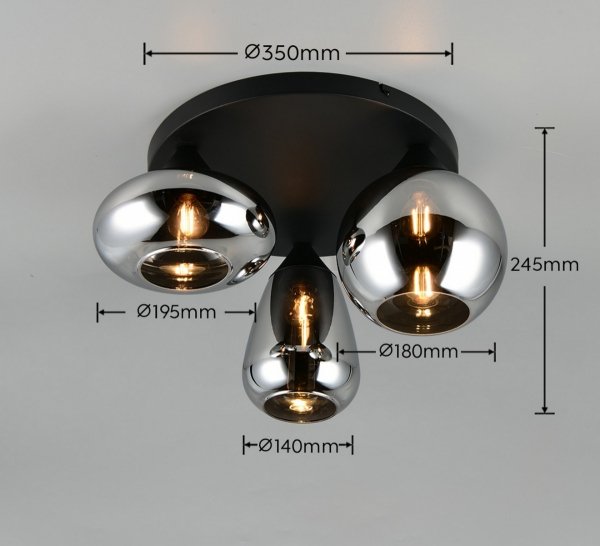 Nowoczesny plafon lampa sufitowa czarna szklane klosze uniwersalna minimalistyczna LUMINA 617030332 Trio