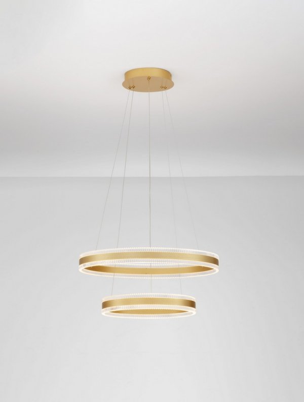 Lampa wisząca LED aluminiowa złota dwa okręgi ringi designerska nowoczesna możliwość ściemniania DONTERIO LE45399 Luces Exclusivas
