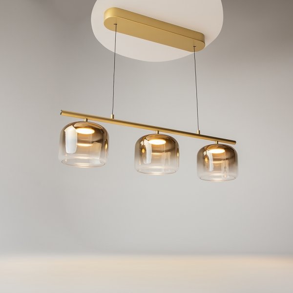 Lampa wisząca LED złota potrójna szklane bursztynowe klosze dekoracyjna do salonu kuchni sypialni Spirito MOD286PL-L12G3K Maytoni